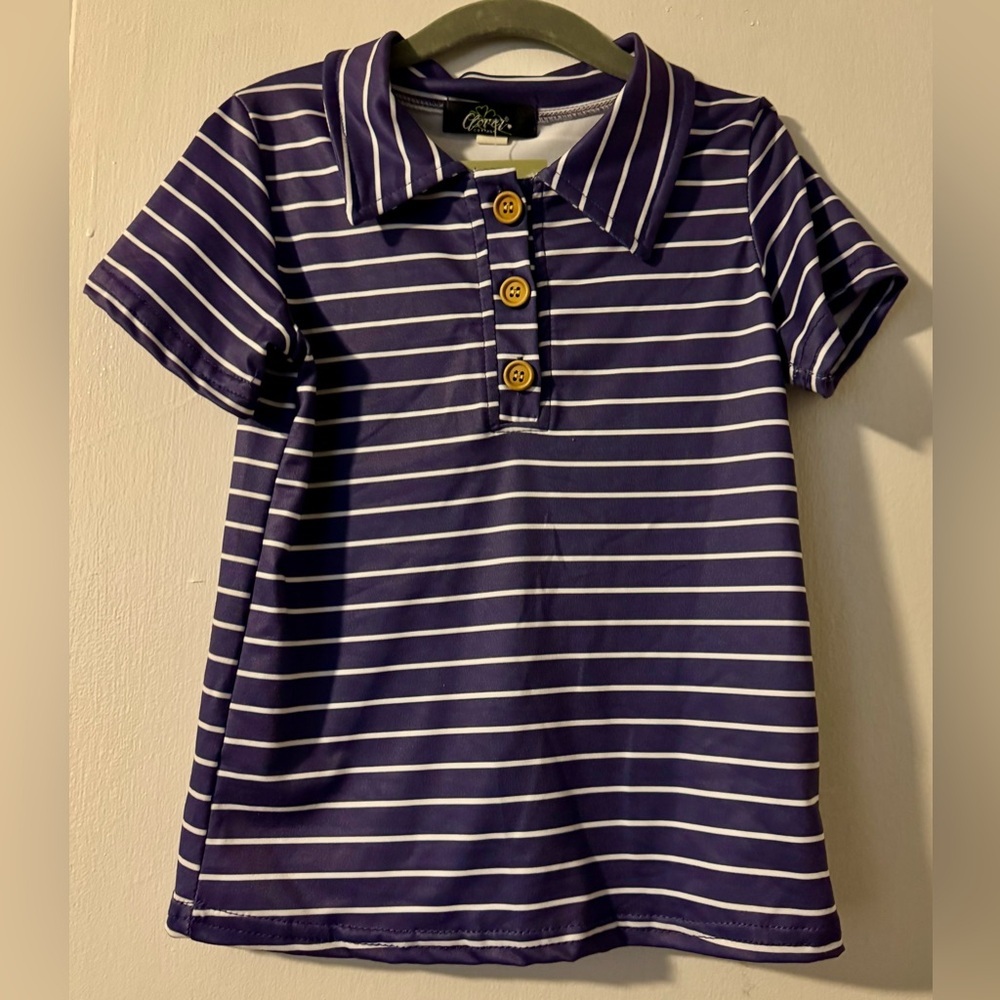Kids Striped Polo Shirt - Purple and White